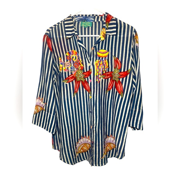Antica Sartori by Giacomo Cinque Size Medium Beach Button Up Embroidered - Picture 1 of 4
